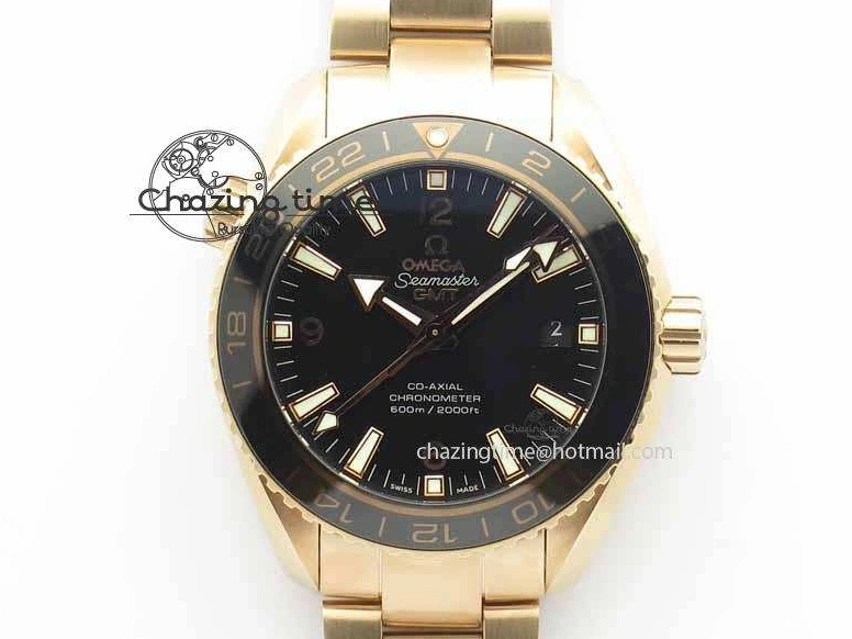 0305 Efficient Planet Ocean GMT 43.5mm RG V6F 1:1 Best Edition Black Dial On RG Bracelet A 8182